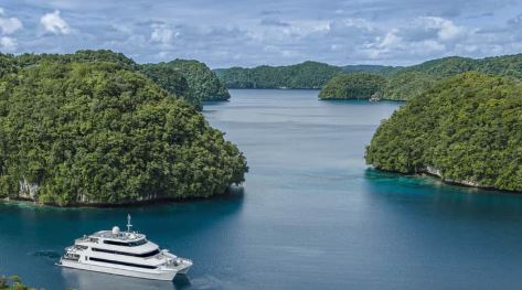 A photo of the Four Seasons Explorer cruising the islands of Palau